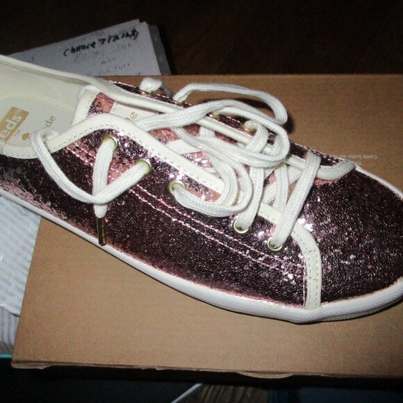 new in box Kate spade pink sparkly sneakers sz 7.5 M - Picture 1 of 6